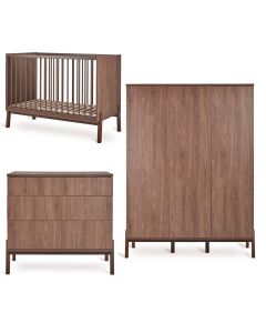 Chambre bébé Ashi : lit 60 x 120 cm + commode + armoire XL 3 portes