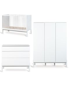 Chambre bébé Ashi : lit 60 x 120 cm + commode + armoire XL 3 portes