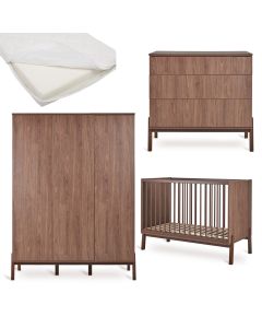 Chambre bébé Ashi : lit 60 x 120 cm + matelas + commode + armoire XL 3 portes