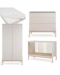 Chambre bébé Ashi : lit 60 x 120 cm + matelas + commode + armoire 2 portes