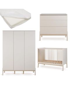 Chambre bébé Ashi : lit 60 x 120 cm + matelas + commode + armoire XL 3 portes