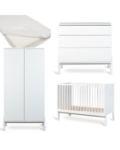 Chambre bébé Ashi : lit 60 x 120 cm + matelas + commode + armoire 2 portes