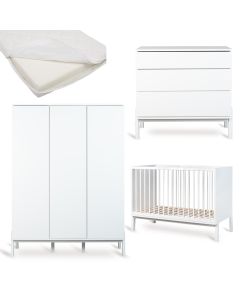 Chambre bébé Ashi : lit 60 x 120 cm + matelas + commode + armoire XL 3 portes