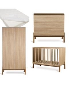 Chambre bébé Ashi : lit 60 x 120 cm + matelas + commode + armoire 2 portes