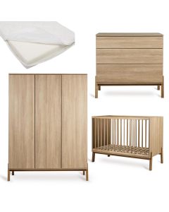 Chambre bébé Ashi : lit 60 x 120 cm + matelas + commode + armoire XL 3 portes