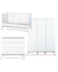 Chambre bébé Ashi : lit 70 x 140 cm + commode + armoire XL 3 portes