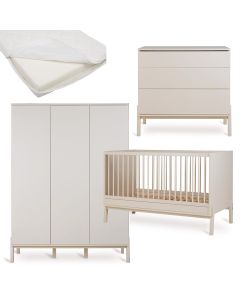Chambre bébé Ashi : lit 70 x 140 cm + matelas + commode + armoire XL 3 portes