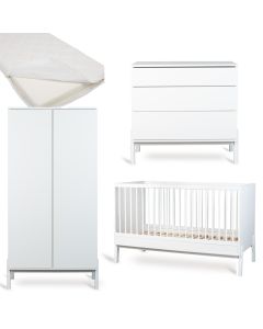 Chambre bébé Ashi : lit 70 x 140 cm + matelas + commode + armoire 2 portes