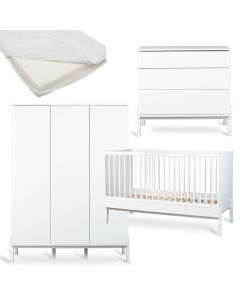 Chambre bébé Ashi : lit 70 x 140 cm + matelas + commode + armoire XL 3 portes