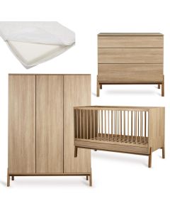Chambre bébé Ashi : lit 70 x 140 cm + matelas + commode + armoire XL 3 portes