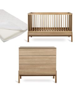 Chambre bébé Ashi : lit 70 x 140 cm + matelas + commode
