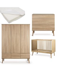 Chambre bébé Flow : lit 60 x 120 cm + matelas + commode + armoire XL 3 portes