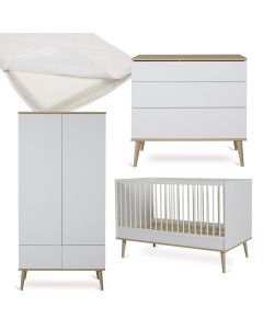 Chambre bébé Flow : lit 70 x 140 cm + matelas + commode + armoire 2 portes