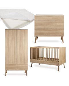 Chambre bébé Flow : lit 70 x 140 cm + matelas + commode + armoire 2 portes