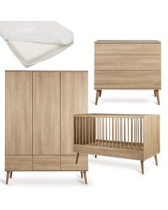 Chambre bébé Flow : lit 70 x 140 cm + matelas + commode + armoire XL 3 portes