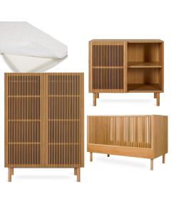 Chambre bébé Hai No Ki : lit 70 x 140 cm + matras + commode + armoire 2 portes