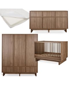 Chambre bébé Kyo : lit 70 x 120 cm + matelas + commode XL + armoire XL