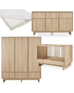 Chambre bébé Kyo : lit 70 x 120 cm + matelas + commode XL + armoire XL