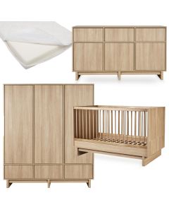 Chambre bébé Kyo : lit 70 x 140 cm + matelas + commode XL + armoire XL