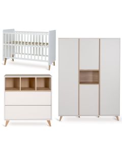 Chambre bébé Loft : lit 60 x 120 cm + commode + armoire XL 4 portes