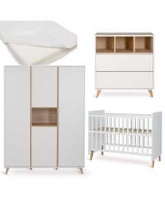 Chambre bébé Loft : lit 60 x 120 cm + matelas + commode + armoire XL 4 portes