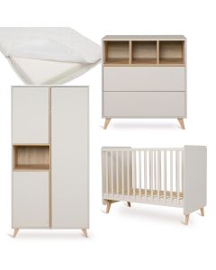 Chambre bébé Loft : lit 60 x 120 cm + matelas + commode + armoire 3 portes