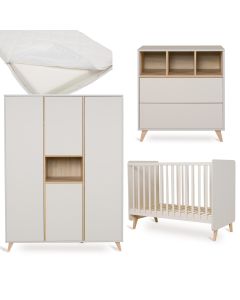 Chambre bébé Loft : lit 60 x 120 cm + matelas + commode + armoire XL 4 portes