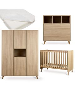 Chambre bébé Loft : lit 60 x 120 cm + matelas + commode + armoire XL 4 portes