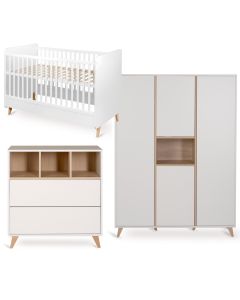 Chambre bébé Loft : lit 70 x 140 cm + commode + armoire XL 4 portes
