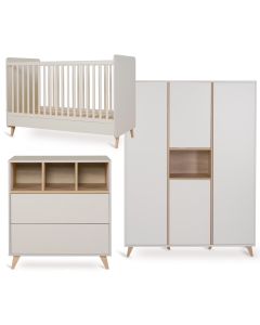 Chambre bébé Loft : lit 70 x 140 cm + commode + armoire XL 4 portes