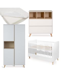 Chambre bébé Loft : lit 70 x 140 cm + matelas + commode + armoire 3 portes