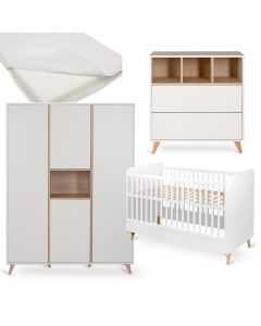 Chambre bébé Loft : lit 70 x 140 cm + matelas + commode + armoire XL 4 portes
