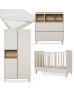 Chambre bébé Loft : lit 70 x 140 cm + matelas + commode + armoire 3 portes
