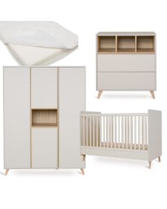 Chambre bébé Loft : lit 70 x 140 cm + matelas + commode + armoire XL 4 portes