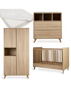 Chambre bébé Loft : lit 70 x 140 cm + matelas + commode + armoire 3 portes