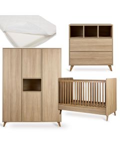Chambre bébé Loft : lit 70 x 140 cm + matelas + commode + armoire XL 4 portes