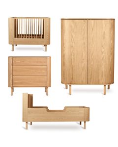 Chambre bébé Yume : lit 70 x 110 cm + commode 3 tiroirs + armoire portes rondes + kit Junior