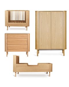 Chambre bébé Yume : lit 70 x 110 cm + commode 3 tiroirs + armoire portes plates + kit Junior