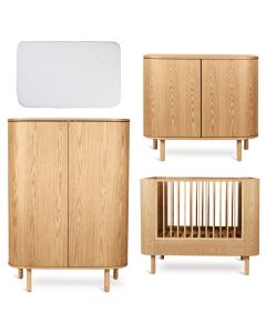 Chambre bébé Yume : lit 70 x 110 cm + matelas + commode + armoire portes rondes