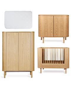 Chambre bébé Yume : lit 70 x 110 cm + matelas + commode + armoire portes plates