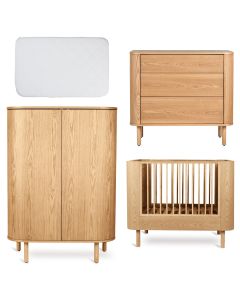 Chambre bébé Yume : lit 70 x 110 cm + matelas + commode 3 tiroirs + armoire portes rondes