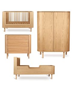 Chambre bébé Yume : lit 70 x 140 cm + commode 3 tiroirs + armoire portes rondes + kit Junior