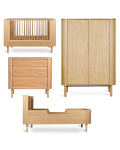 Chambre bébé Yume : lit 70 x 140 cm + commode 3 tiroirs + armoire portes plates + kit Junior