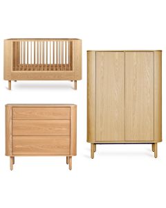 Chambre bébé Yume : lit 70 x 140 cm + commode 3 tiroirs + armoire portes plates