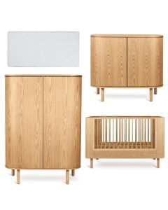 Chambre bébé Yume : lit 70 x 140 cm + matelas + commode + armoire portes rondes