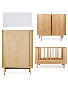 Chambre bébé Yume : lit 70 x 140 cm + matelas + commode + armoire portes plates