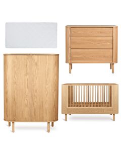 Chambre bébé Yume : lit 70 x 140 cm + matelas + commode 3 tiroirs + armoire portes rondes