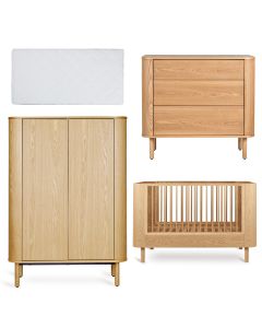 Chambre bébé Yume : lit 70 x 140 cm + matelas + commode 3 tiroirs + armoire portes plates