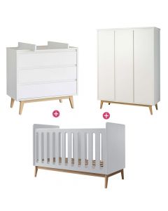 Chambre Pure White Trio avec lit bébé 70 x 140 cm